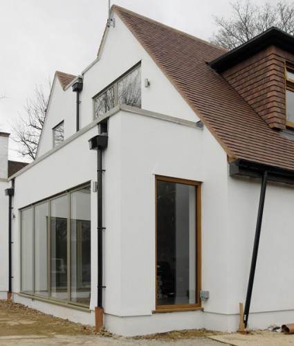 large doors and windows to maximise lightgain on this south facing elevation